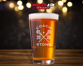 Personalized Lacrosse Coach Pint Glass, Coaches Gift, Lacrosse Coach Gift, Personalized Glass, Gift for Lacrosse Coach, Lacrosse Glass