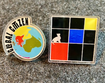 Montessori Pin | Acrylic Pin | Global Citizen & Trinomial Cube with Cat Pin | Teacher Gift