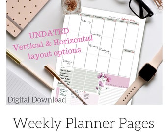 Beautiful Undated Weekly Schedule, Weekly Agenda, Weekly Planner, Undated Planner, Printable, Habit Tracker, To do List, Weekly Review