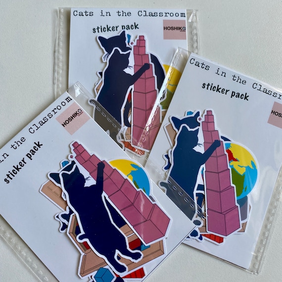 Cats in the Classroom Vinyl Sticker Pack | Set of Adorable Montessori Stickers | PERFECT Montessori Teacher or Student Gift