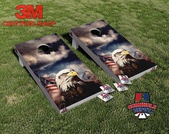 Eagle American Flag Clouds Cornhole Board Vinyl Wrap Skins Laminated Sticker Set Decal