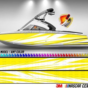 Yellow and White Modern Lines Graphic Vinyl Boat Wrap Decal Fishing Pontoon Sportsman Console  Watercraft etc.. Boat Wrap Decal