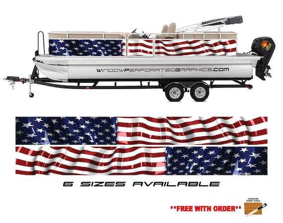 American Flag Graphic Boat Vinyl Wrap Fishing Pontoon Decal CUSTOM
