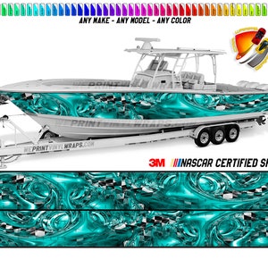 Teal and Checkered Graphic Vinyl Boat Wrap Decal Fishing Pontoon ...