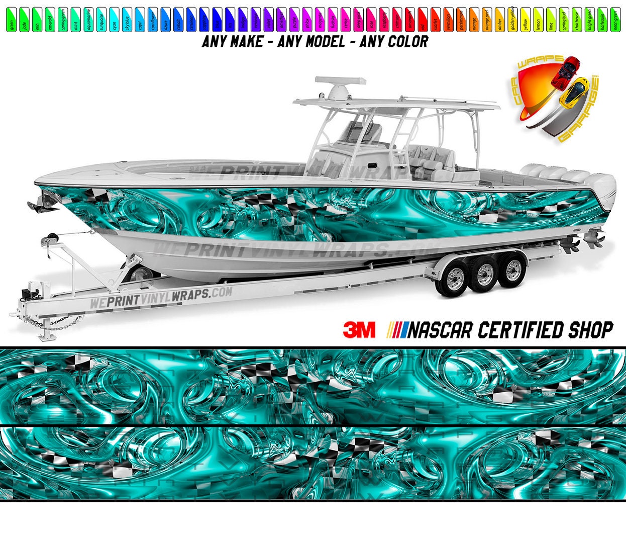 Teal and Checkered Graphic Vinyl Boat Wrap Decal Fishing Pontoon