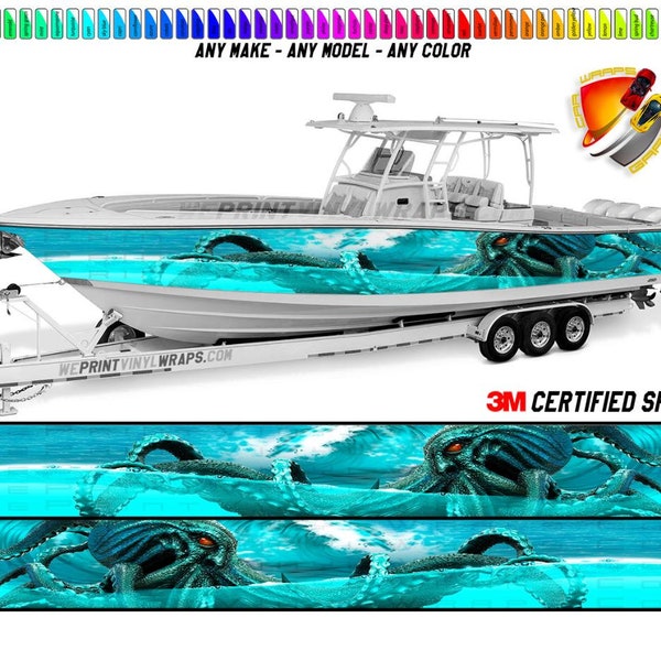 Octopus  Aqua Ocean Graphic Boat Vinyl Wrap Fishing Pontoon Sea Doo Water Sports Console Watercraft etc.. Boat Wrap Decal