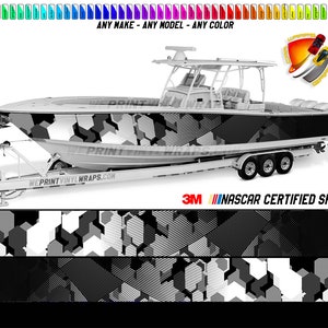 Camouflage Black Gray  and White Abstract Graphic Boat Vinyl Wrap Fishing Bass  Pontoon Sea Doo Chaparral Water Sports etc.. Boat Wrap Decal