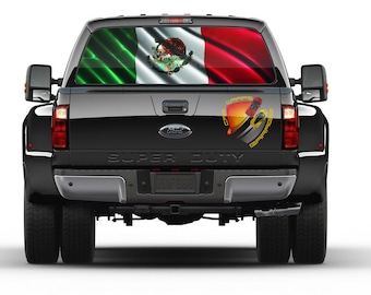 Mexican Flag Wavy Bandera de Mexico Rear Window Perforated Graphic Decal Tint Sticker Vinyl Trucks Cars Campers