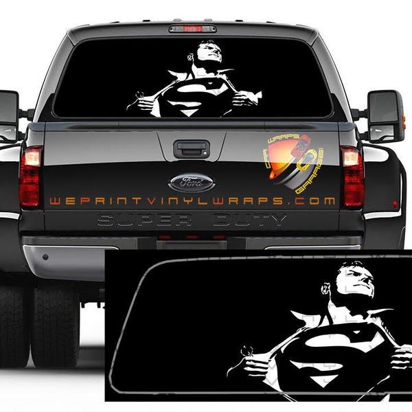 Superman Black and White Rear Window Tint  Perforated Graphic Vinyl Trucks Cars Campers