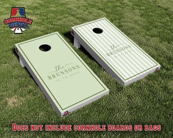 Custom Personalized Stripes Green Cornhole Board Vinyl Wrap Laminated Sticker Decal Set Anniversary Wedding Gifts