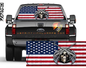 American Flag Skull Wings Rear Window Perforated Graphic Vinyl  Decal Trucks Cars Campers RV