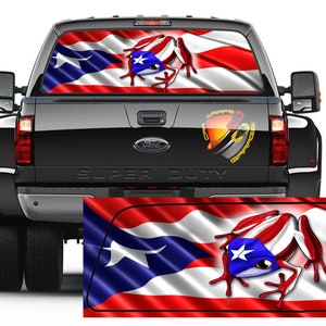 Pegatinas gráficas perforadas para ventana trasera de automóviles, autocaravanas y camiones con la bandera de Coquí de Puerto Rico