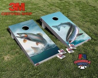 Forelle Regenbogen Fisch Cornhole Board Vinyl Wraps Laminierter Aufkleber-Set Aufkleber