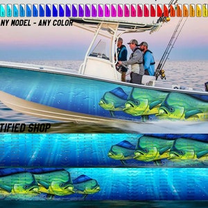 Mahi Mahi Ocean Blue  Graphic Vinyl Boat Wrap Fishing Bass Pontoon  Sportsman Console Bowriders Watercraft etc.. Boat Wrap Decal