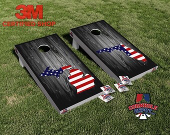 Florida and Michigan Flag State Washed Cornhole Board Vinyl Wrap Skins Laminated Sticker Set Decal