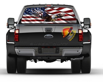 AMERICAN FLAG on Flying Eagle Patriotic Rear Window Tint Perforated Graphic Decal Trucks Cars Campers