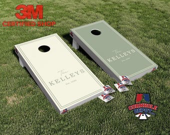 Adesivos de vinil laminados personalizados com nome, nas cores sálvia e creme, para jogo de arremesso de sacos de milho (Cornhole). Ideal para presentes de aniversário e casamento. **QUALQUER COR**