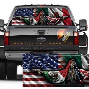 Adesivo decalque gráfico perfurado para janela traseira, bandeira mexicana e americana, Santa Muerte, Bandera de Mexico, caminhões, carros, campistas