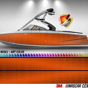 Orange Printed Brushed Aluminum Pattern Graphic Boat Vinyl Wrap Fishing Pontoon Sea Doo Water Sports Watercraft etc.. Boat Wrap Decal