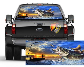 Seabass Fishing Bass  Rear Window Tint Perforated Graphic Vinyl Decal Sticker Trucks Cars Campers