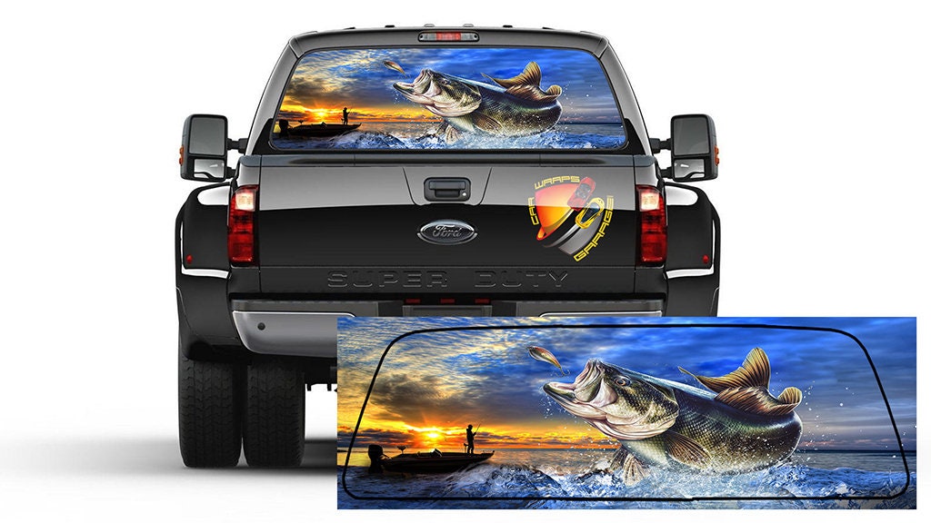 Seabass Fishing Bass  Rear Window Graphic Decal Tint Perf Sticker for Truck