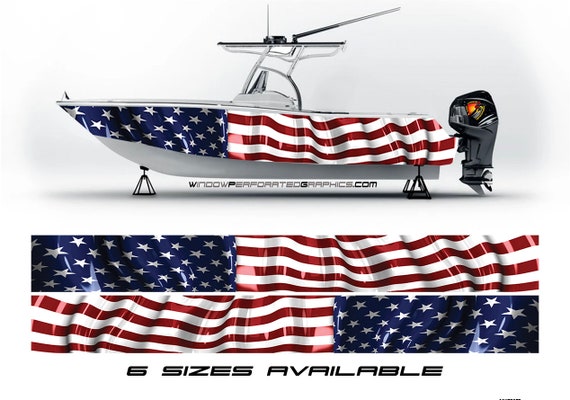 American Flag Patriotic Graphic Boat Vinyl Wrap Decal Fishing Pontoon Sea  Doo Chaparral Water Sports Etc.. Boat Wrap Decal 