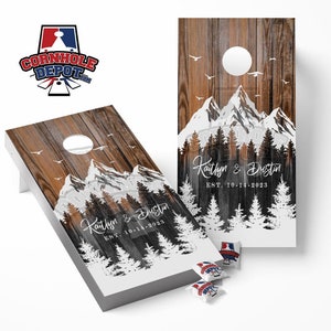Snowy Mountains Pine Trees Custom Personalized Name Cornhole Board Vinyl Wrap Skins  Laminated Sticker Set Decal Anniversary  Wedding Gifts