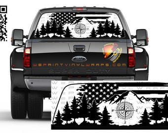 Amerikanische Flagge Bergwald Kompass Heckscheibentönung Perforierter Grafik Aufkleber Aufkleber LKW Autos Camper RV