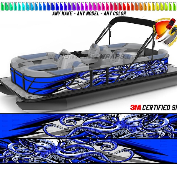 Octopus Royal Blue Ocean Graphic Boat Vinyl Wrap Fishing Pontoon Sea Doo Water Sports Watercraft etc.. Boat Wrap Decal