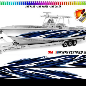 Blu, bianco e nero esagoni grafica vinile barca Wrap Decal pesca pontone Sea Doo Chaparral sport acquatici ecc... Barca Wrap Decal