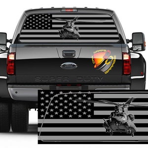 American Flag Black and White Soldiers Chinooks Rear Window Graphic Perforated Decal Vinyl Pickup Cars Campers