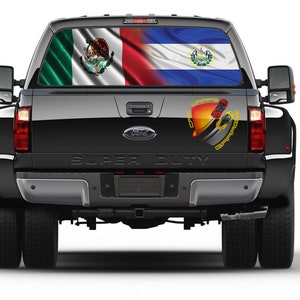 Mexico and El Salvador Flag Bandera de México y El Salvador Rear Window Tint Graphic Perforated Decal Vinyl Pickup Trucks Cars Campers