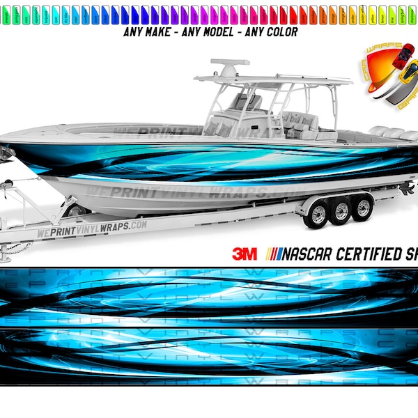 Blue and Black  Smoky Graphic Vinyl Boat Wrap Decal Fishing Bass Pontoon Sportsman Bowriders Deck Watercraft Boat Wrap etc.. Boat Wrap Decal
