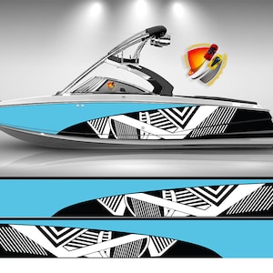 Lime Yellow Green Black Lines Graphic Vinyl Boat Wrap Decal