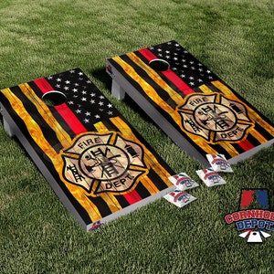 American Flag Thin Red Line Fire Dept Cornhole Board Vinyl Wrap Skins Laminated Sticker Set Decal