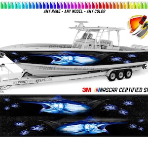 Fishes Sailfish Graphic Vinyl Boat Wrap Decal Fishing Pontoon Sportsman Deck Boat Tritoon Watercraft   Watersports etc.. Boat Wrap Decal