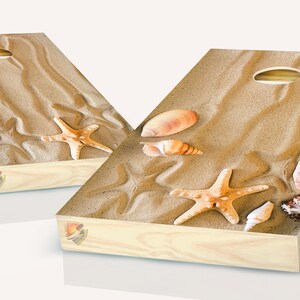 Seashells on Beach Cornhole Board Vinyl Wrap Laminated Sticker Set Decal