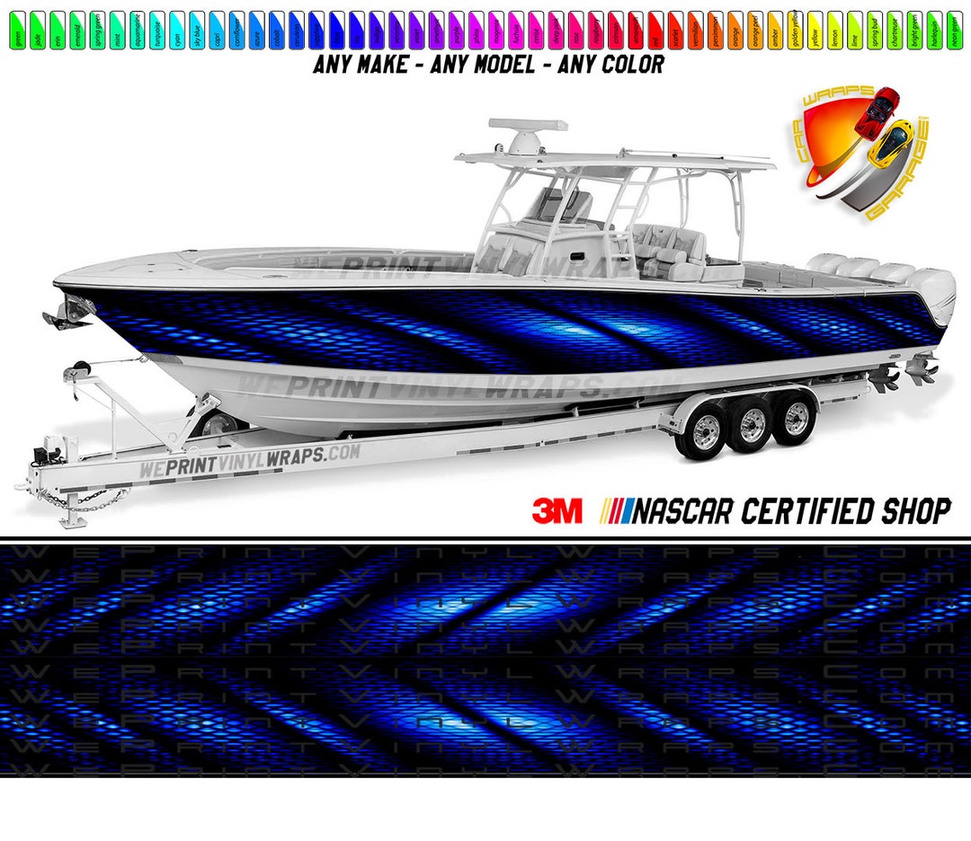 Navy Blue Scales Graphic Vinyl Boat Wrap Decal Fishing Pontoon