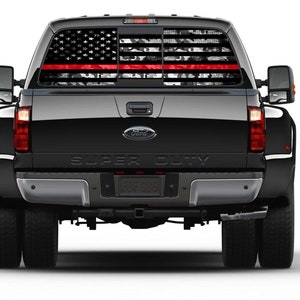 American Flag Camouflage Thin Red Line Rear Window Perforated Graphic Decal Sticker Truck Cars Campers image 1