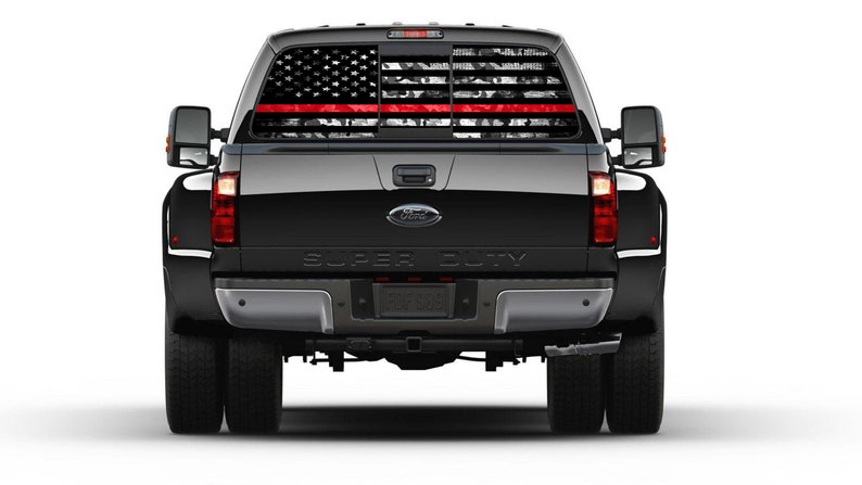 American Flag Camouflage Thin Red Line Rear Window Perforated Graphic Decal Sticker Truck Cars Campers image 1