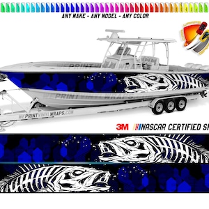 Sapphire Blue White Seabass Graphic Boat Vinyl Wrap Decal Fishing Bass Pontoon Sea Doo Chaparral Sportsman  Watercraft etc.. Boat Wrap Decal