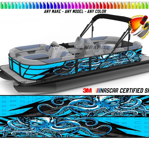 Octopus Light Blue and Black Graphic Vinyl Boat Wrap Decal Pontoon Sports Sportsman Console Sea Doo Bowriders  Watercraft  Boat Wrap Decal