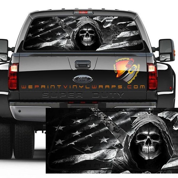 American Flag Weathered Punisher Skull Truck Window Decal Sticker | Custom Made In The USA | Fast Shipping - Foto 12