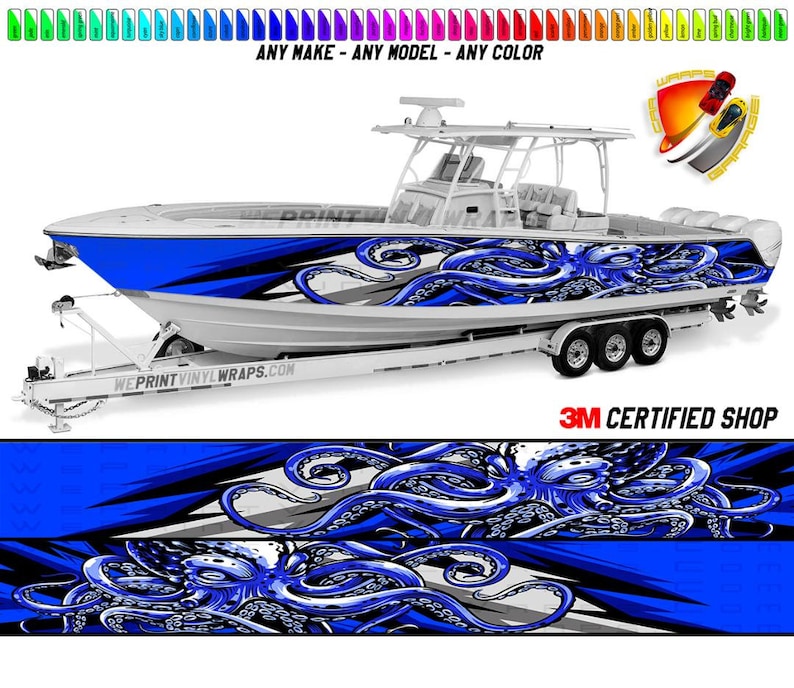 Octopus Royal Blue Ocean Graphic Boat Vinyl Wrap Fishing Pontoon Sea ...