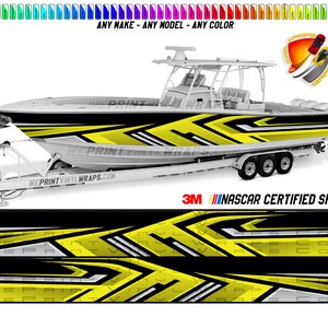 Yellow and Black Modern Lines Graphic Vinyl Boat Wrap Decal Pontoon Sportsman Console Bowriders Deck Watercraft etc.. Boat Wrap Decal