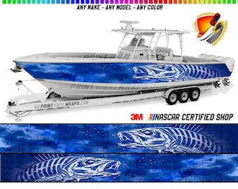 Blauwe Camo zeebaars kameleon grafische vinyl boot wrap sticker visserij ponton sportman console bowriders dek waterscooters enz.. boot wrap sticker