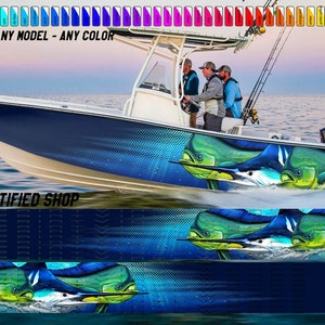 Mahi Mahi and Marlin Dark  Blue Graphic Vinyl Boat Wrap Fishing Bass Pontoon  Sportsman Console Bowriders Watercraft etc.. Boat Wrap Decal