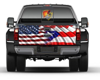 American & Fuerro Rico Flagge Tailgate Wrap Vinyl Grafik Aufkleber Aufkleber LKW Camper
