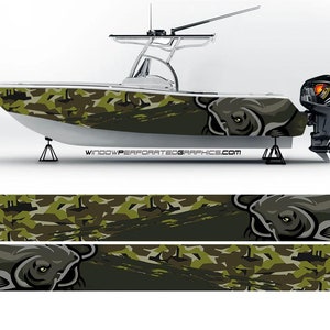 Camo Catfish Graphic Vinyl Boat Wrap Bass Fishing Pontoon Sportsman Sea Doo Chaparral Watercraft Water Sports etc.. Boat Wrap Decal