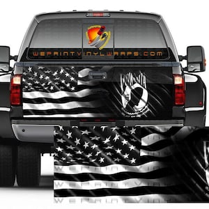 American Flag & POW MIA Black and White Tailgate Wrap Vinyl Graphic Decal Sticker Trucks Campers